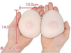 横幅：10.0㎝
縦幅：14.0㎝
平置き時高さ（乳首含）：4.5㎝
重量：両乳で315g