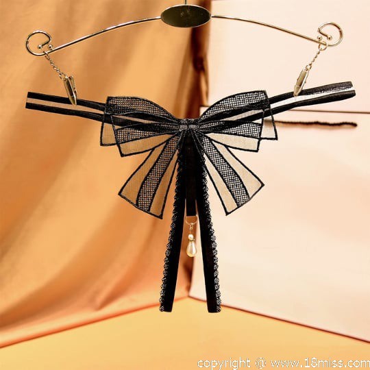 Ribbon Panties Black - Decorative thong for women -18miss