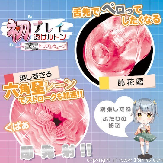 First Play Transparent Tensed Triple Wave Onahole - See-through catgirl masturbator toy -18miss