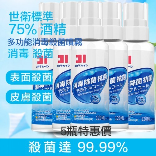 (5 Pack) 75% Alcohol Sanitizer Spray disinfection spray (120ML)