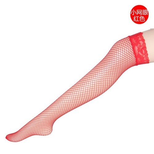 Sexy lingerie with lace slip barreled fishnet stockings (red)