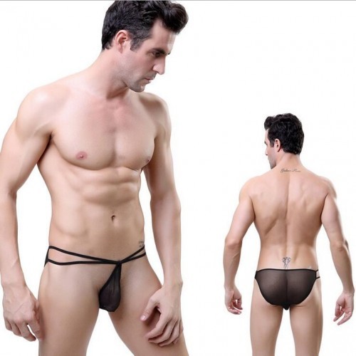 Ultra-thin trace seamless men's underwear net (black)