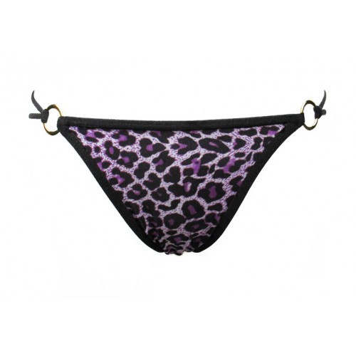 Leopard Lady hollow underwear double thin belt thong metal buckle temptation Ms. sexy T-back (purple)