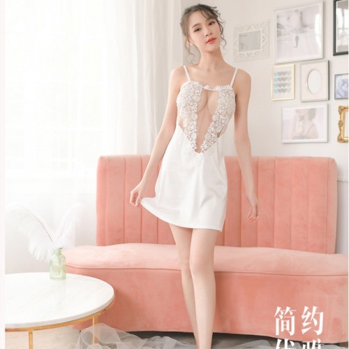 Perspective eyelash lace embroidered bud silk gauze nightdress (picture color)